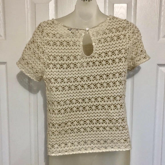Joie Small Crochet Sweater Shirt Blouse Cream Crew - Picture 7 of 7